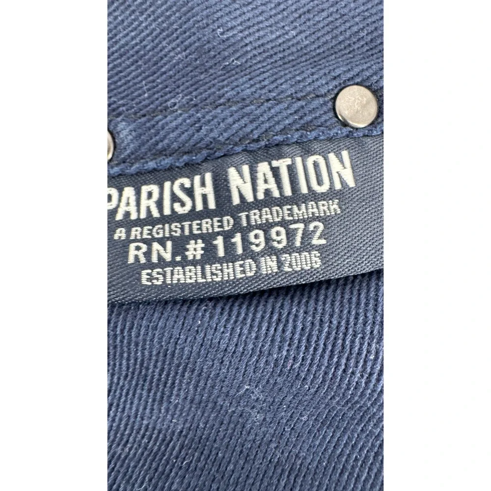 Parish Nation Jeans Mens 42 Navy Blue Distressed Patch Streetwear Denim Pants